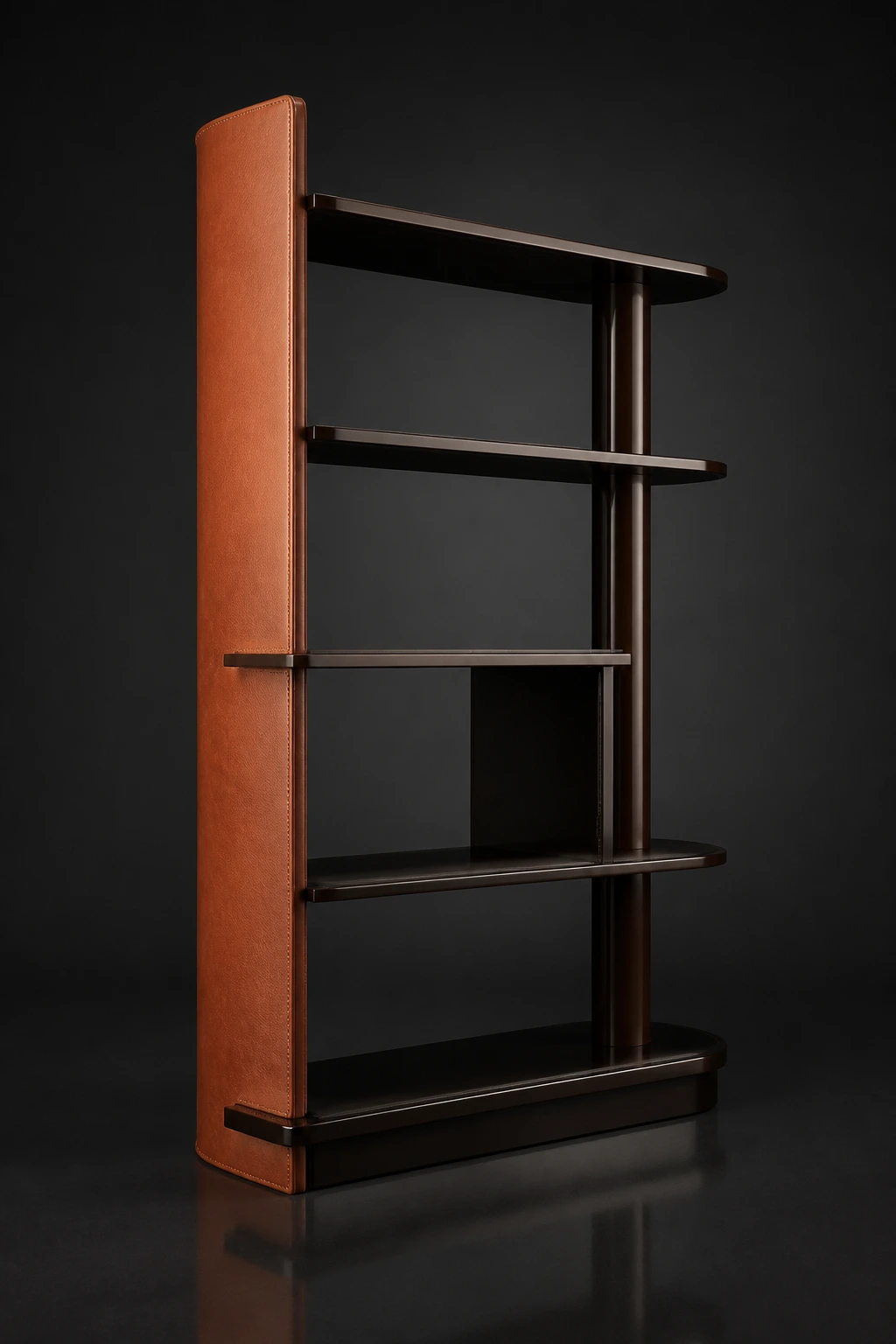 Source Canton visualisation of Open office shelving with leather panel.