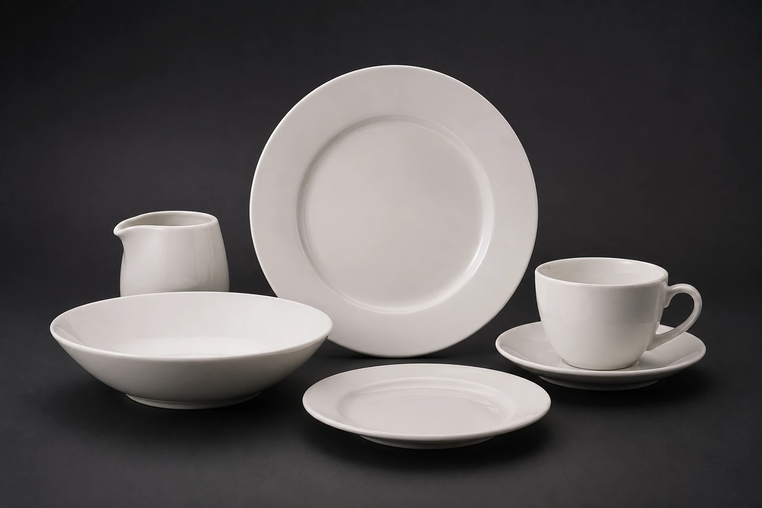 Source Canton visualisation of White porcelain hospitality tableware set.