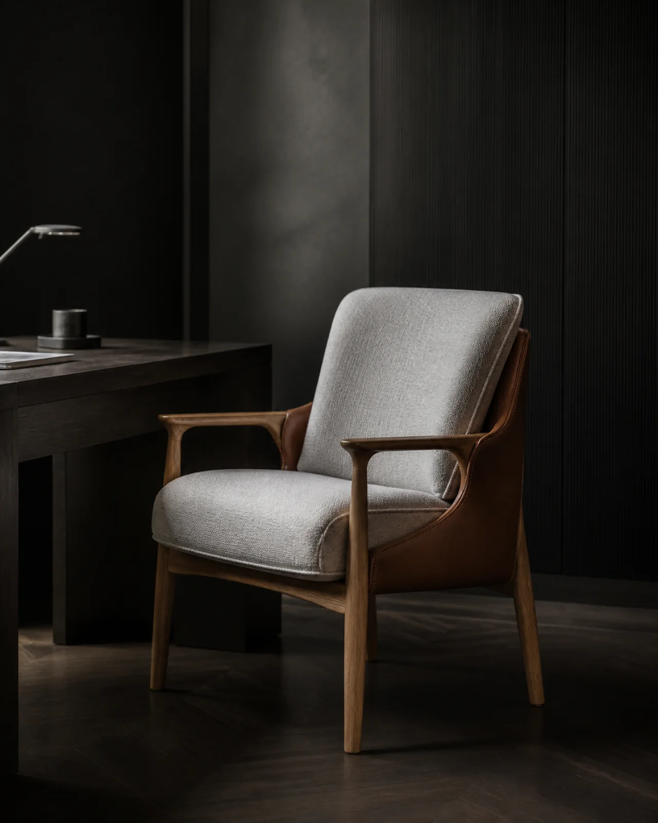 Source Canton visualisation of Upholstered office armchair with ash arms.