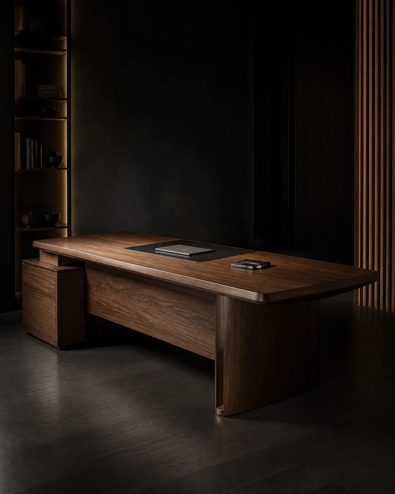 Source Canton visualisation of Large walnut-veneer office desk.