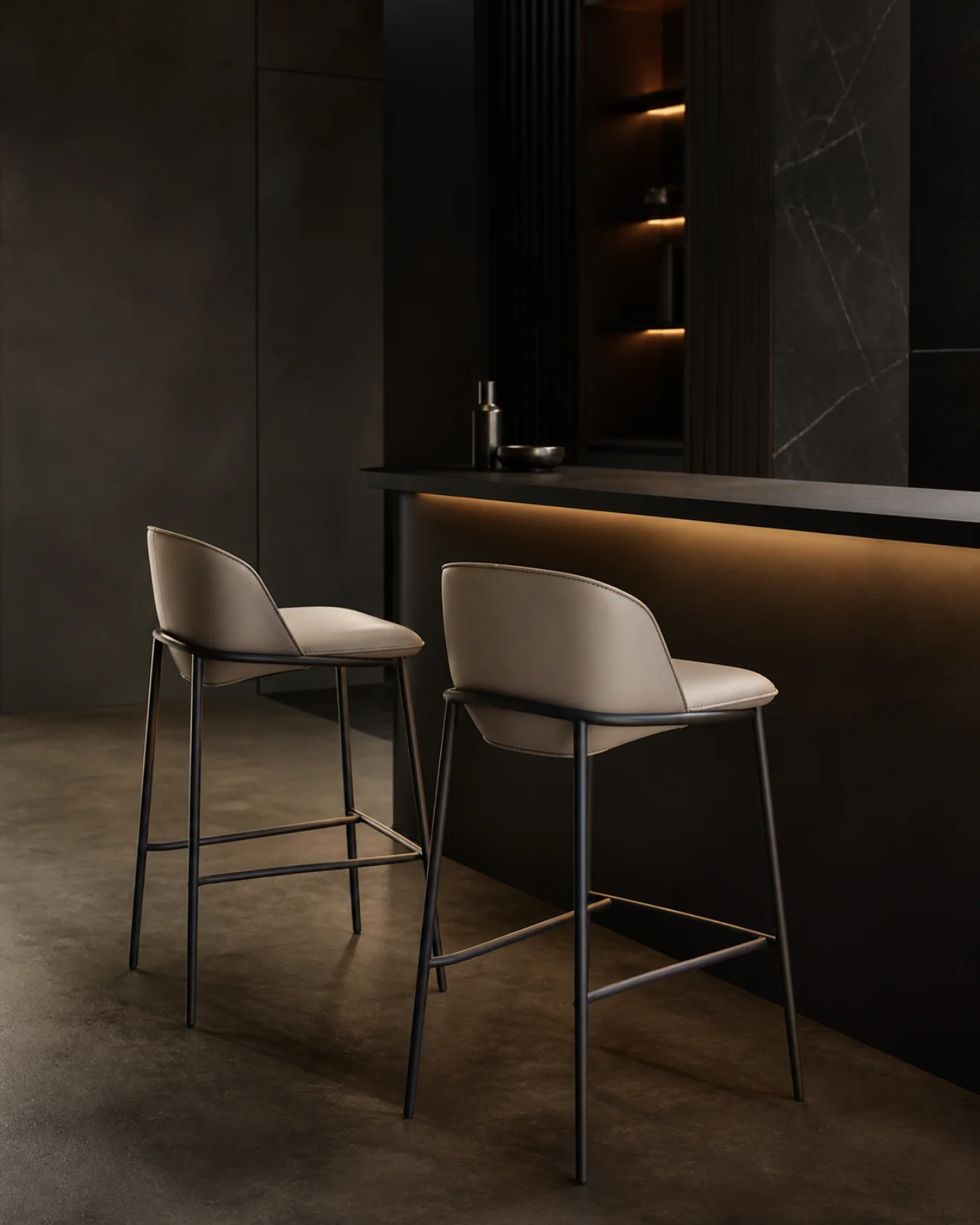 Source Canton visualisation of PU leather barstool with metal base.