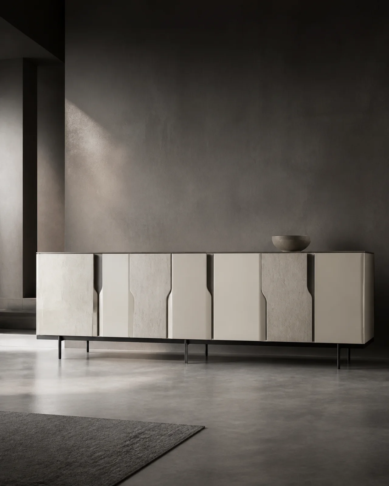 Source Canton visualisation of Stone-effect sideboard with high-gloss doors.